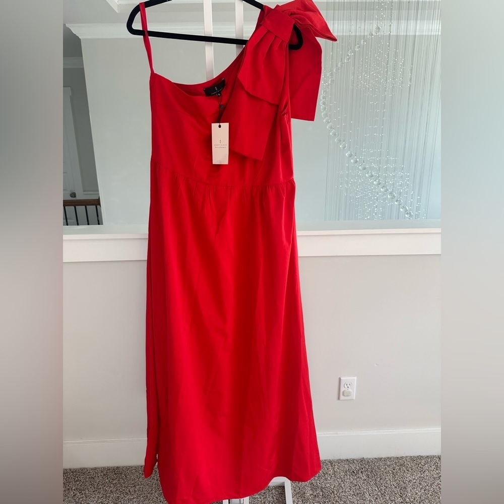 Abbey Glass Fiery Red One Shoulder Bow Accent Dress - Picture 8 of 8